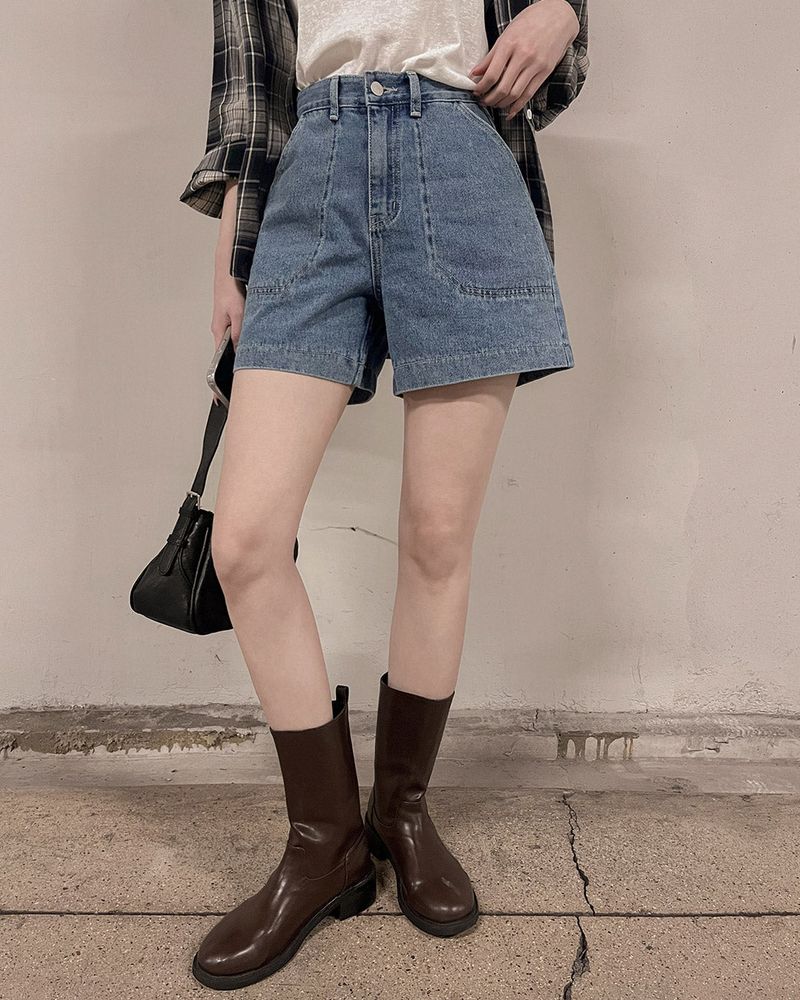 Pocken denim shorts