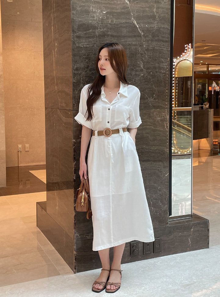iam mari(アイアム マリ)の「Moan Linen Pocket H-Line Shirt One Piece (Belt Set)(Dresses)」