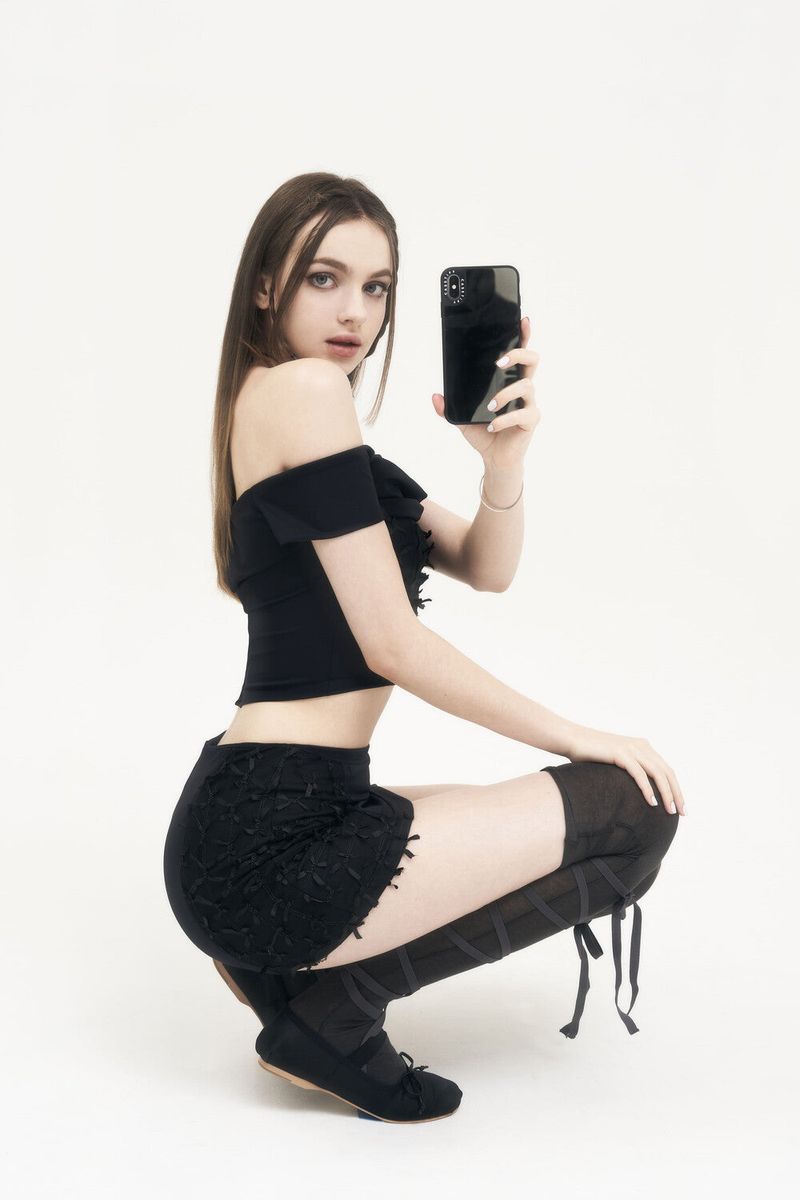 Seow（ソウ）の「 [Seow] Flap mesh ribbon sk, black（Skirts）」