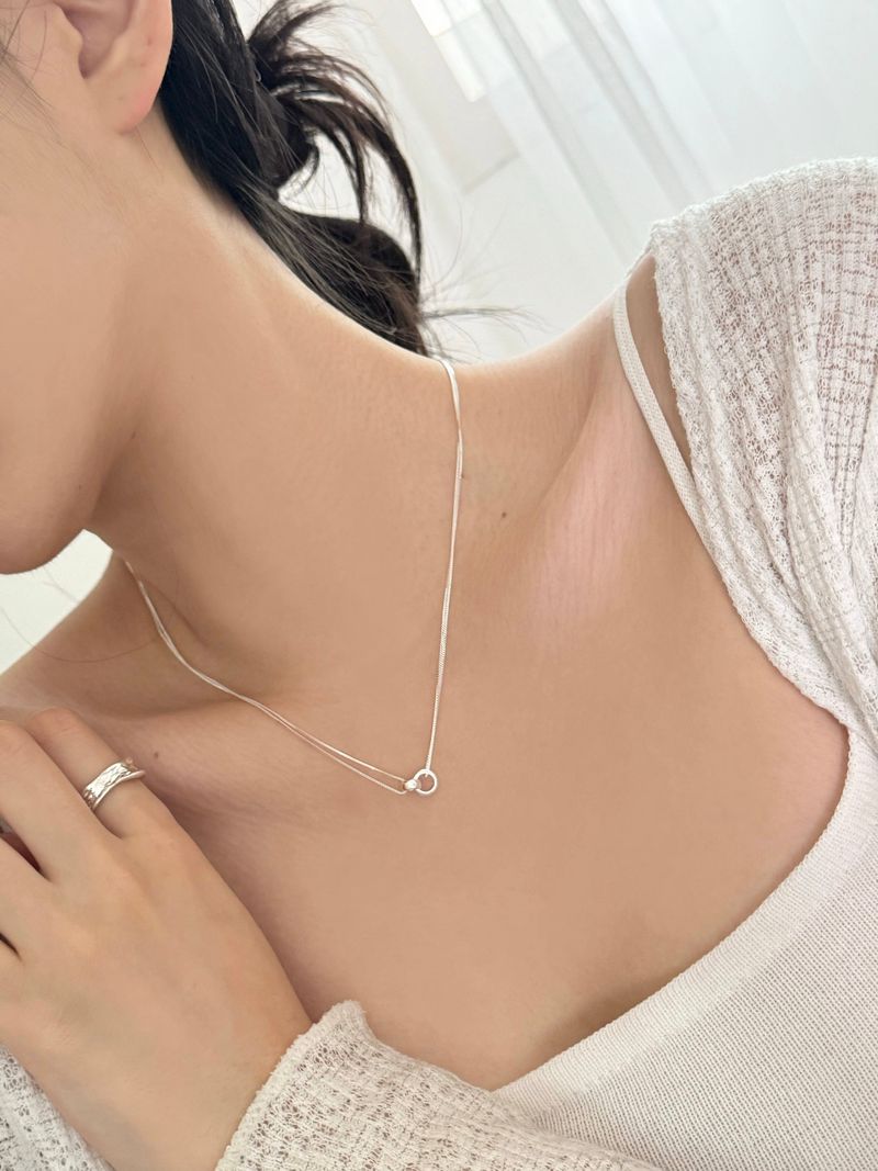 [Silver 925] two-line double ring necklace / Daily simple point