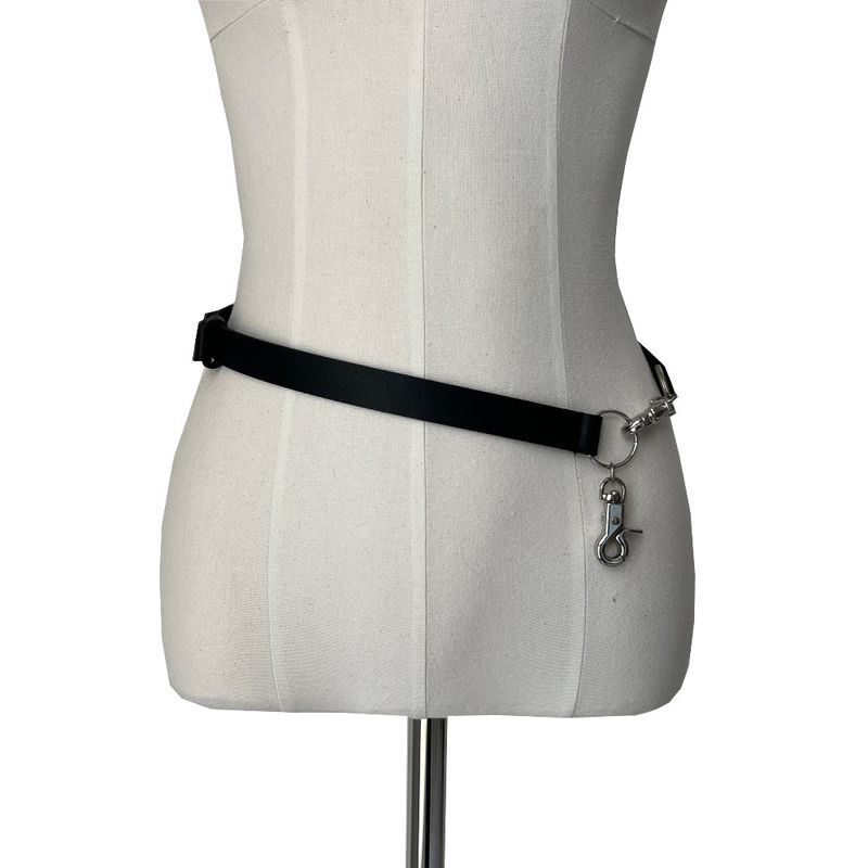 Double hook line black leather belt (Black)