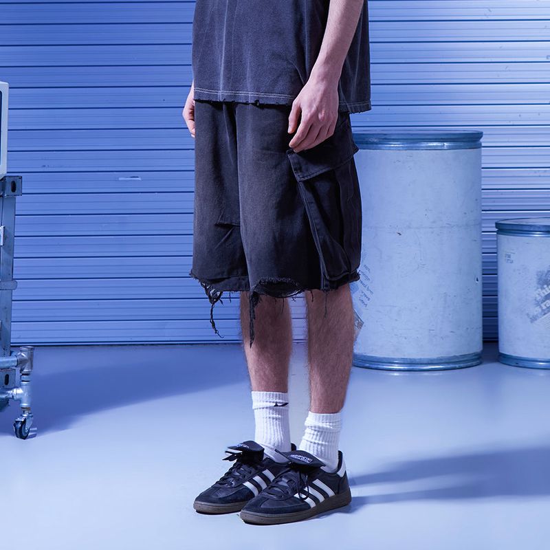 Dirty wide bermuda pants_Denim black