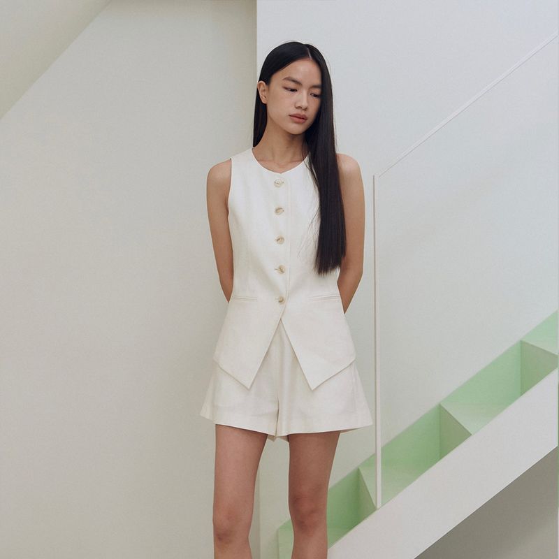 Tailored Linen Blended Vest_Ivory