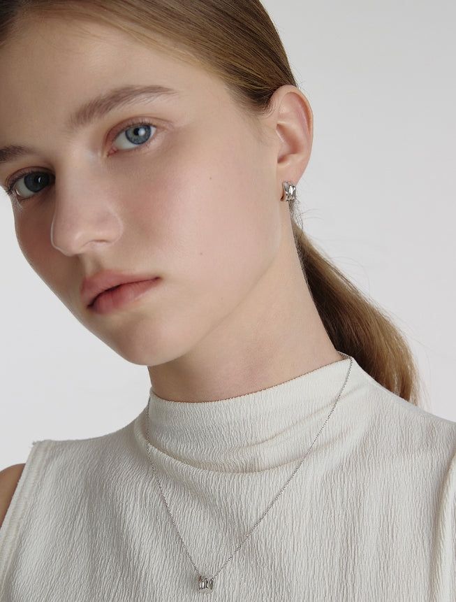 25FW★ Triple Silver Cutout One-Touch Earrings S