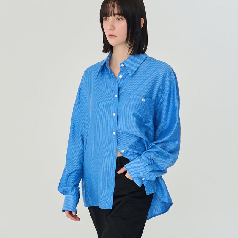 STRIPE OVER-FIT BUTTON SHIRT (BLUE)