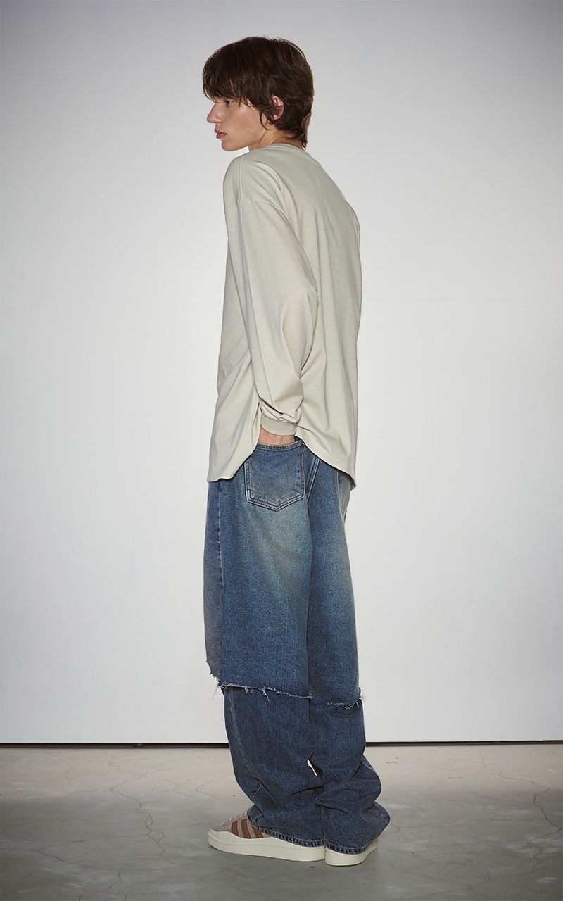 LAYERED DAMAGE DENIM_BEIGE INDIGO