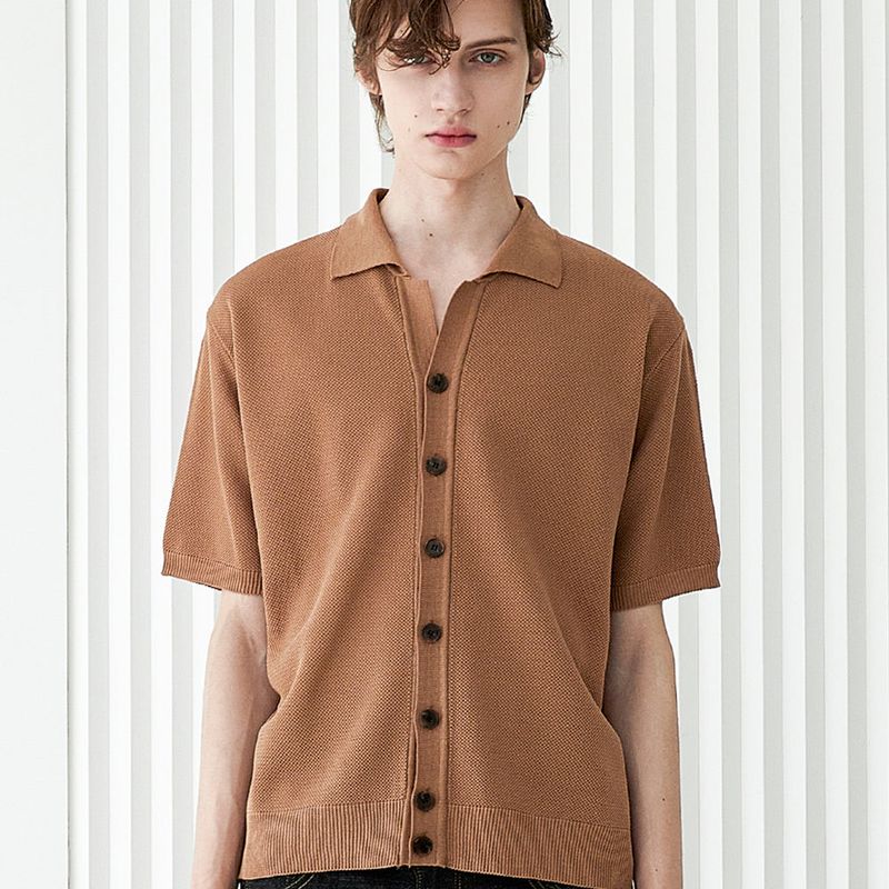 S SY(エスエスワイ)の「BUTTON UP HALF SLEEVE PIQUE CARDIGAN BROWN(Tops)」