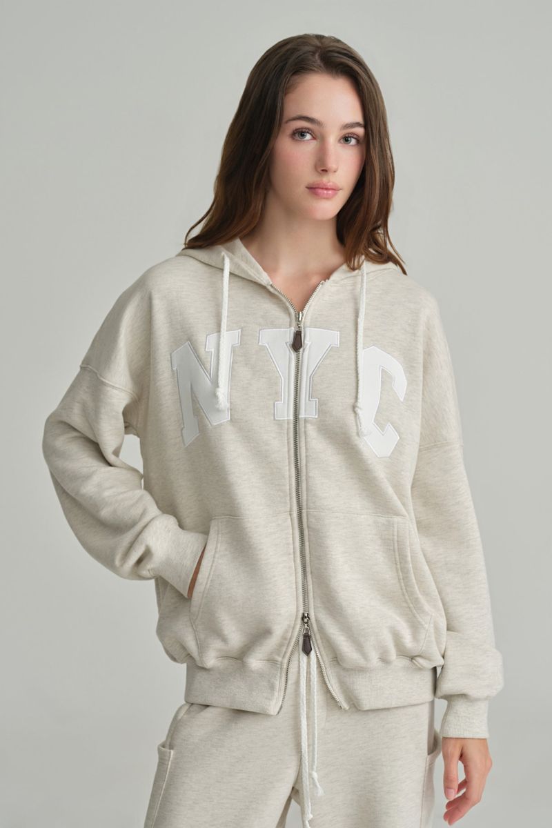 NYC hooded zip-up, Light Melange
