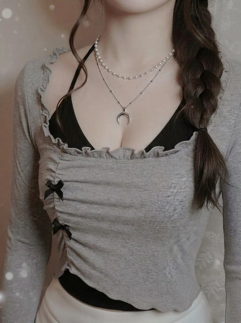 [Anti-tarnish/IDLE Shuhua Necklace] Upside Down Crescent Moon Pearl Layered Necklace - Silver