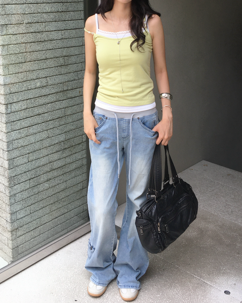 Banding pocket boots cut denim pants