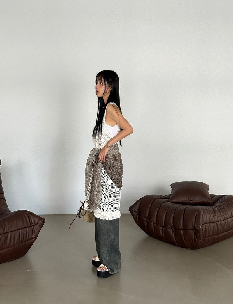 Fringe Mesh Crochet Layered Dress