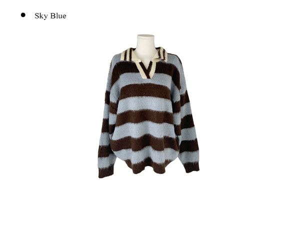 Polki Stripe Collar Brush Over Knit