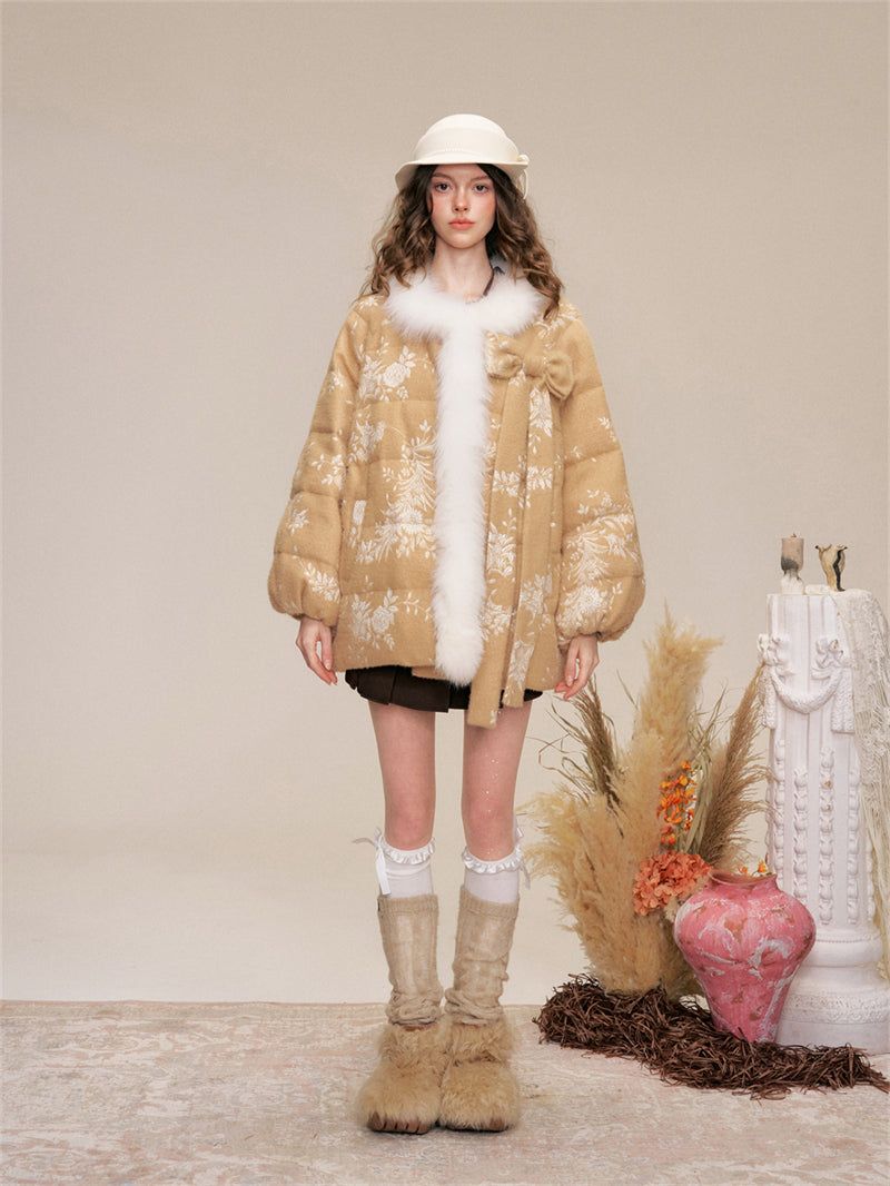 Ribbon Fur Trimming Duck Down Jacket