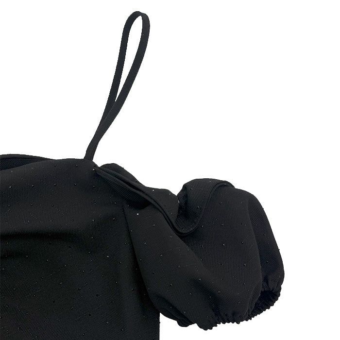 ONE-SHOULDER SHIRRING BLOUSE_BLACK
