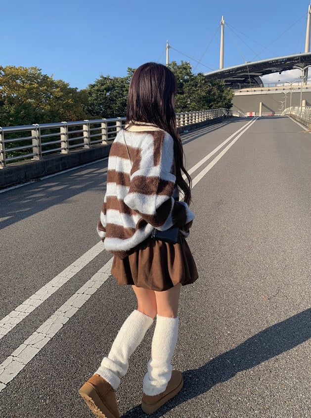 Polki Stripe Collar Brush Over Knit