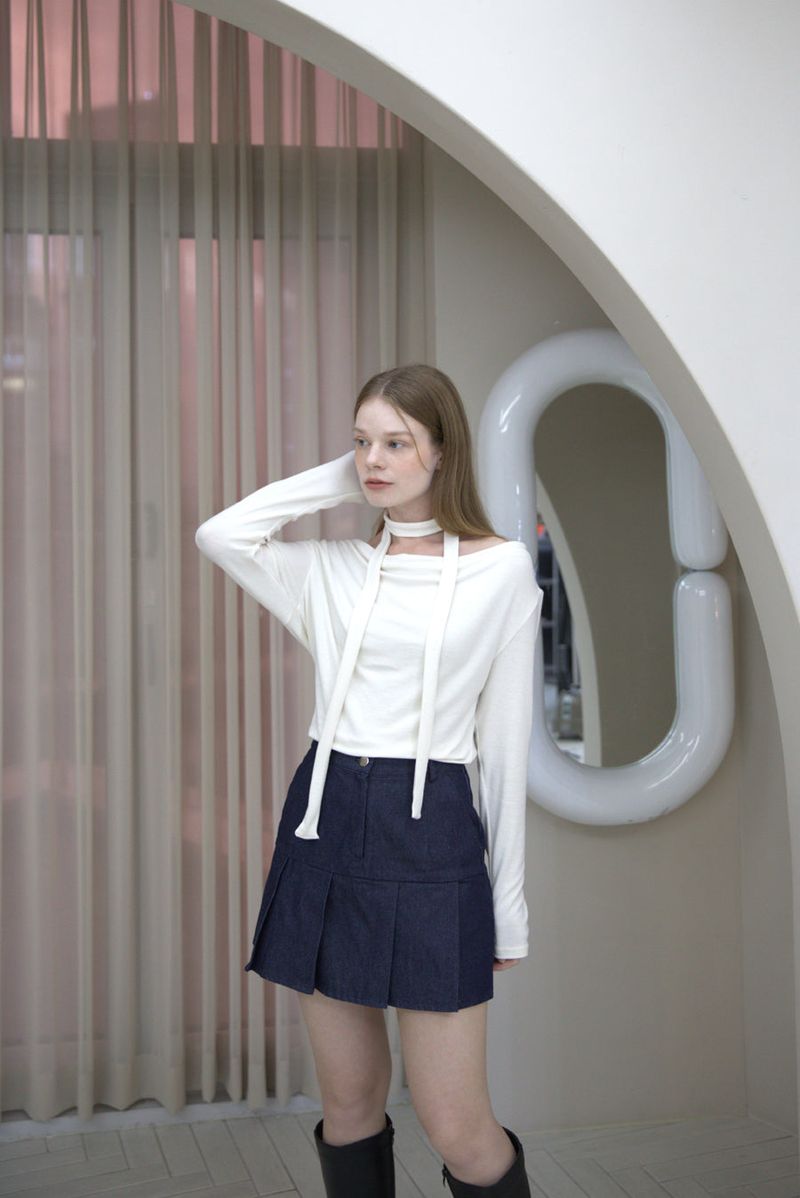 Drape Shirring Muffler T-shirt Ivory