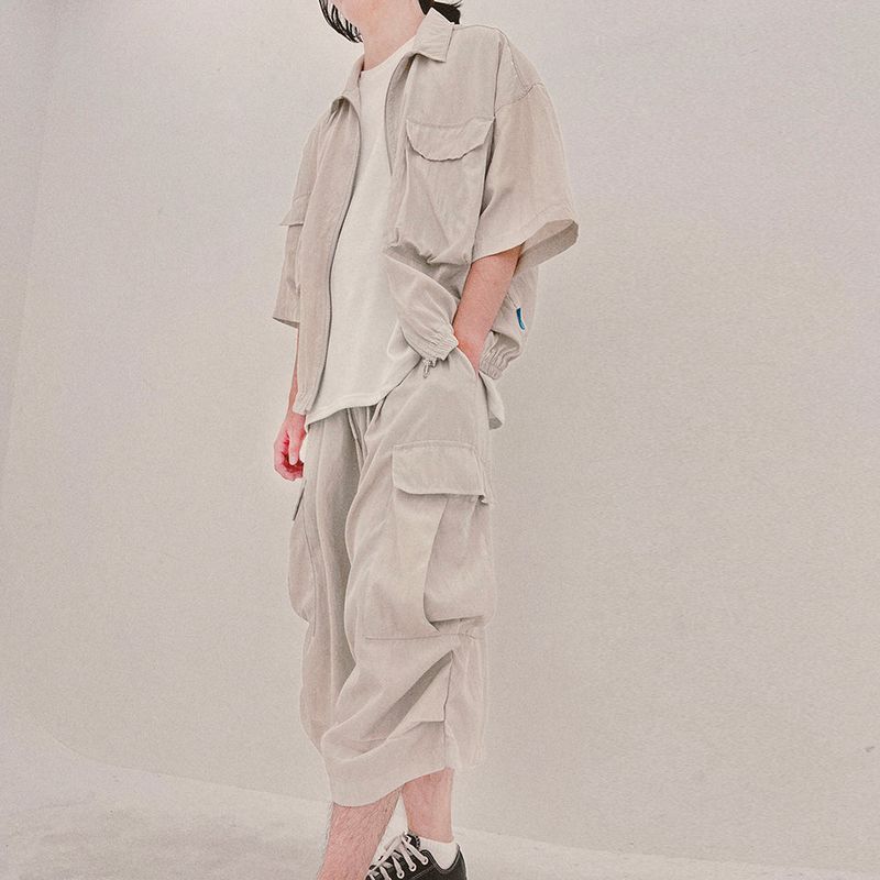 street shape shortsleeve zipup_beige
