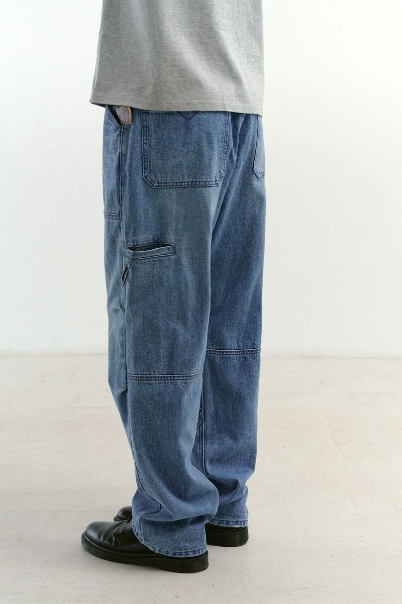 Incision Double Knee Carpenter Pants (Washed Blue)