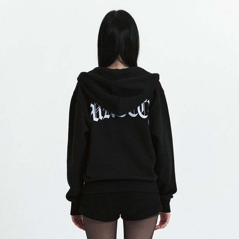 C VELVET LOGO FLEECE ZIP-UP HOODIE_BLACK