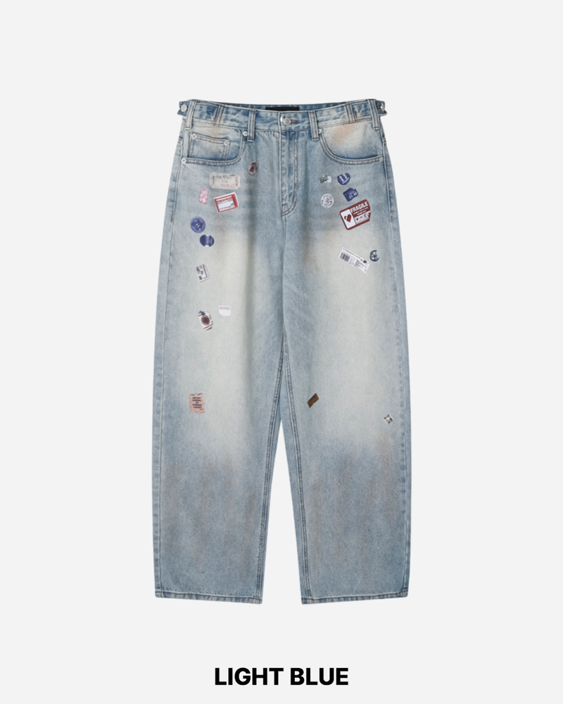 Sticker Print Denim Pants
