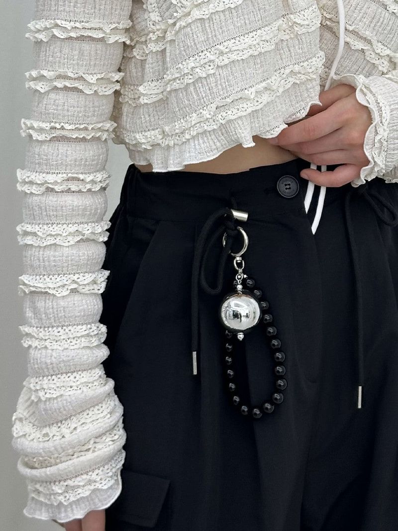 SILVER WIDE BALL KEYRING / BLACK