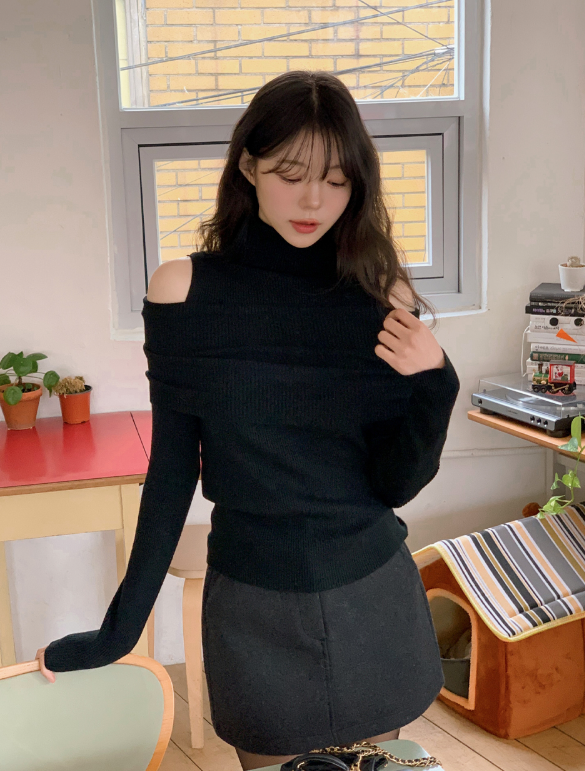 #Turtle Neck & Off Shoulder Layered Rib Knit (3color)