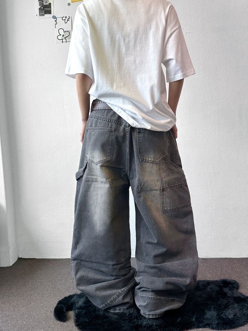 Kuchi Side Carpenter Zip Wide Balloon Pants 3color