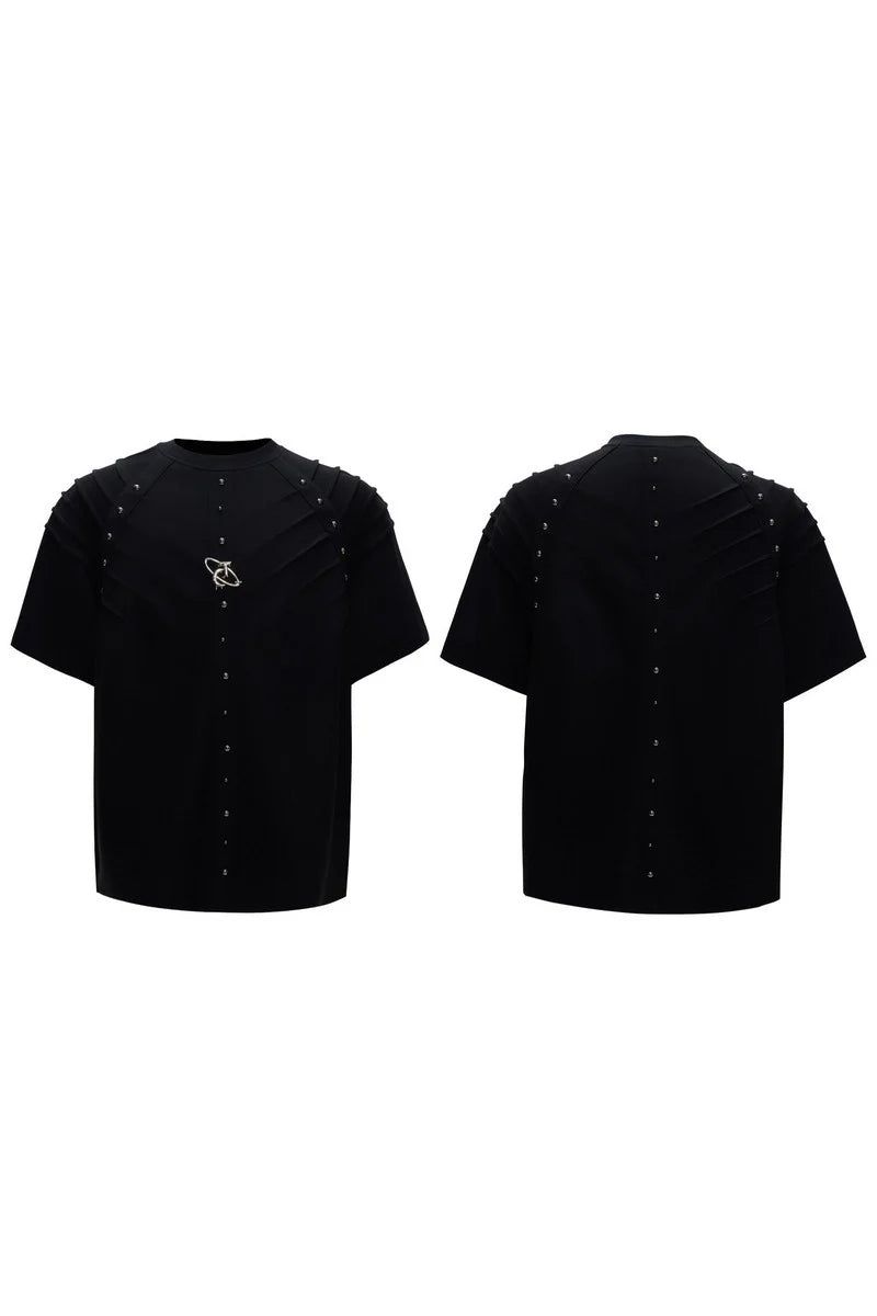 Spine Pleated Studded T-Shirt