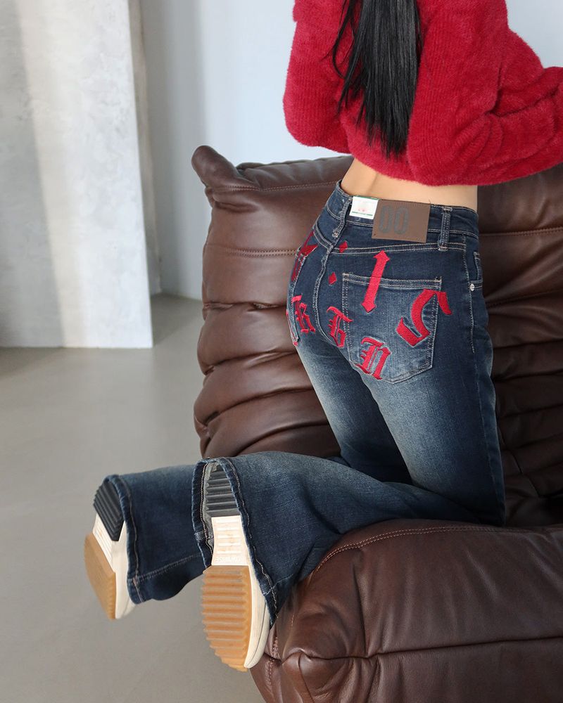 hip lettering bootcut jeans