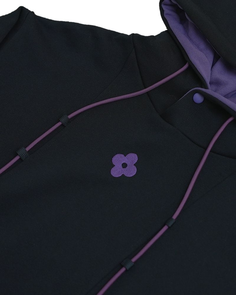Snap curve hoodie / black