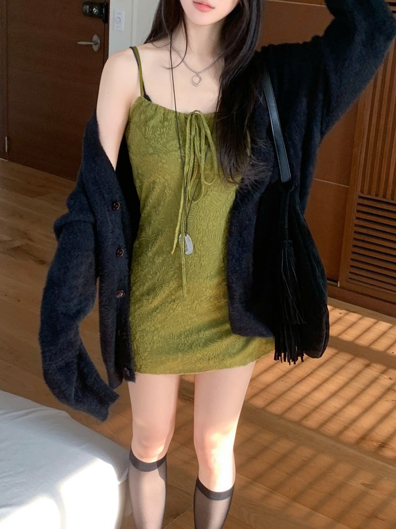 Lumi square Lace String Mini Dress