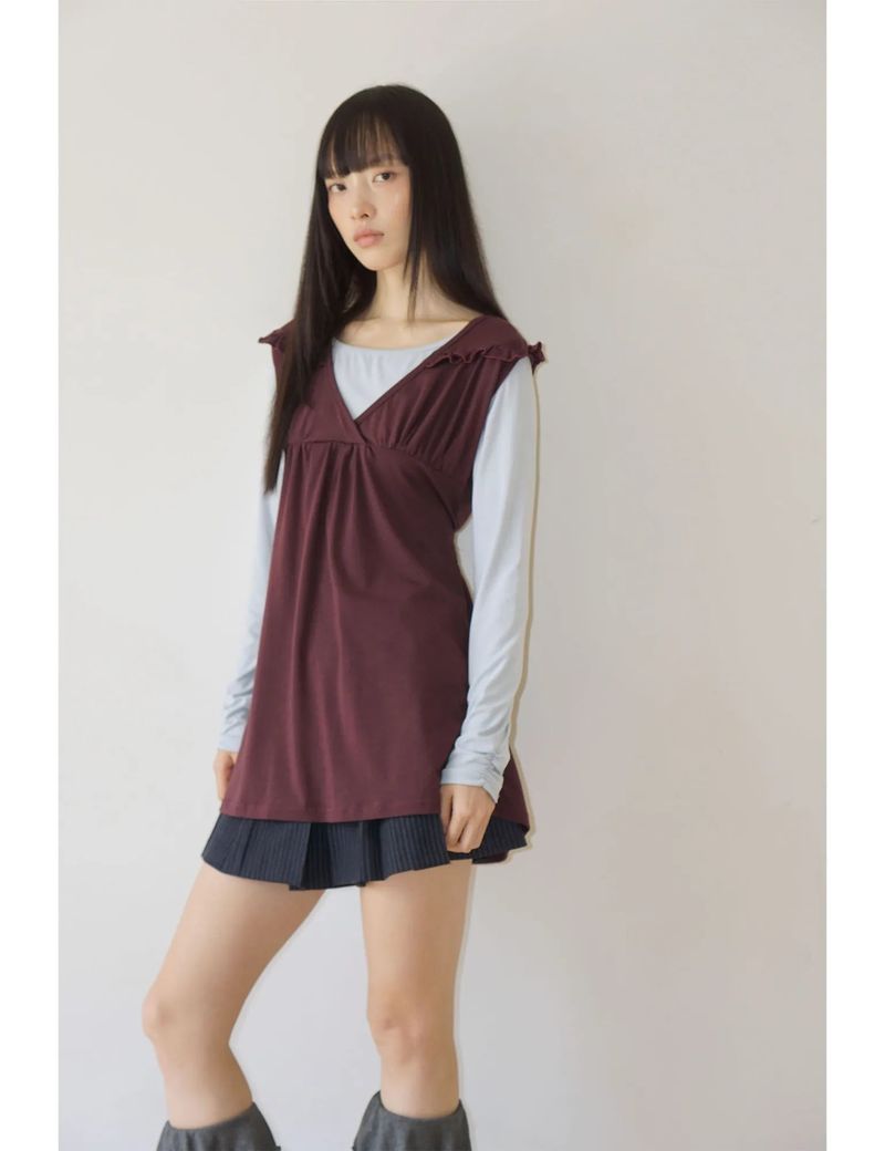 RUFFLE TIE TOP(BURGUNDY)