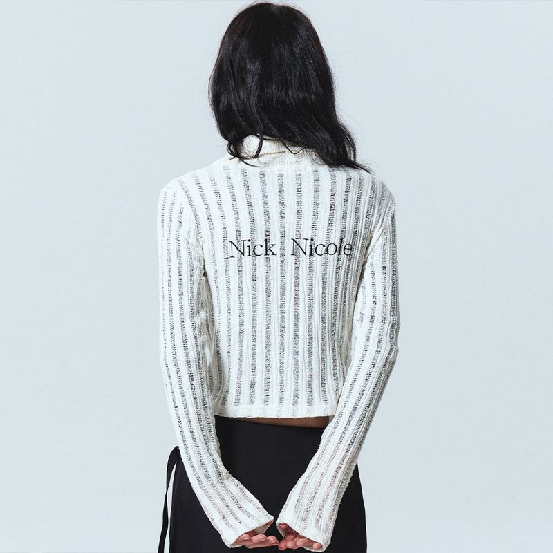 NICK&NICOLE(ニック&ニコール)の「NICOLE DAMAGE KNIT ZIP UP_IVORY(Tops)」