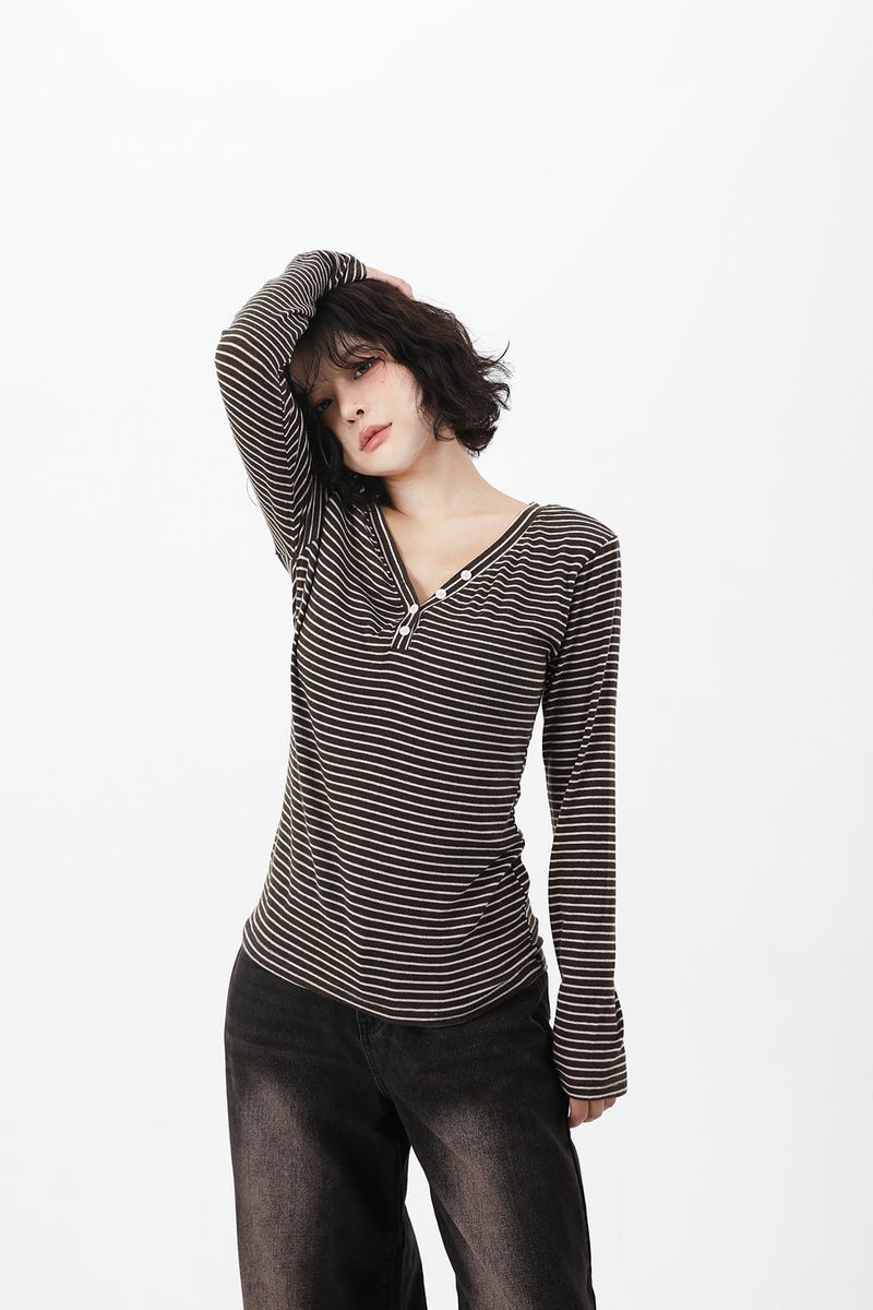 Stripe Button Slim Fit Knit