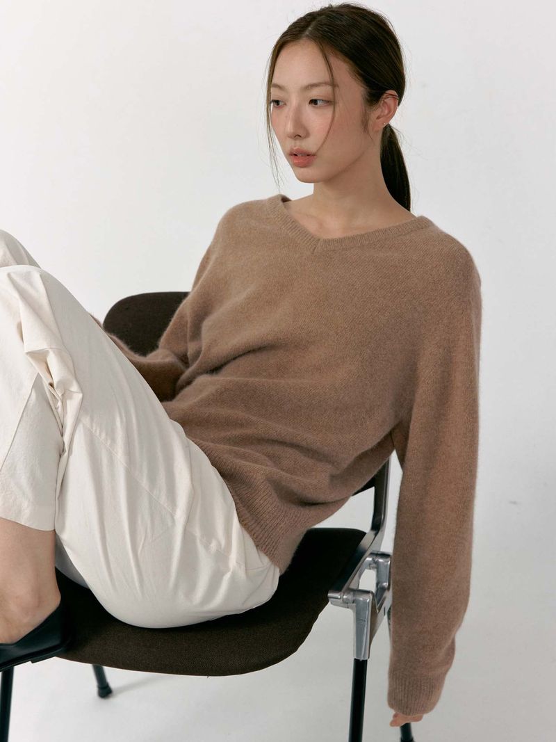Raccoon Blend V-neck Knit (Camel)