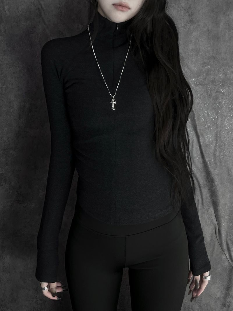 slim half-zip high-neck top (2color)