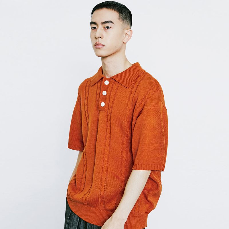 CHAIN CABLE COLLAR HALF KNIT ORANGE