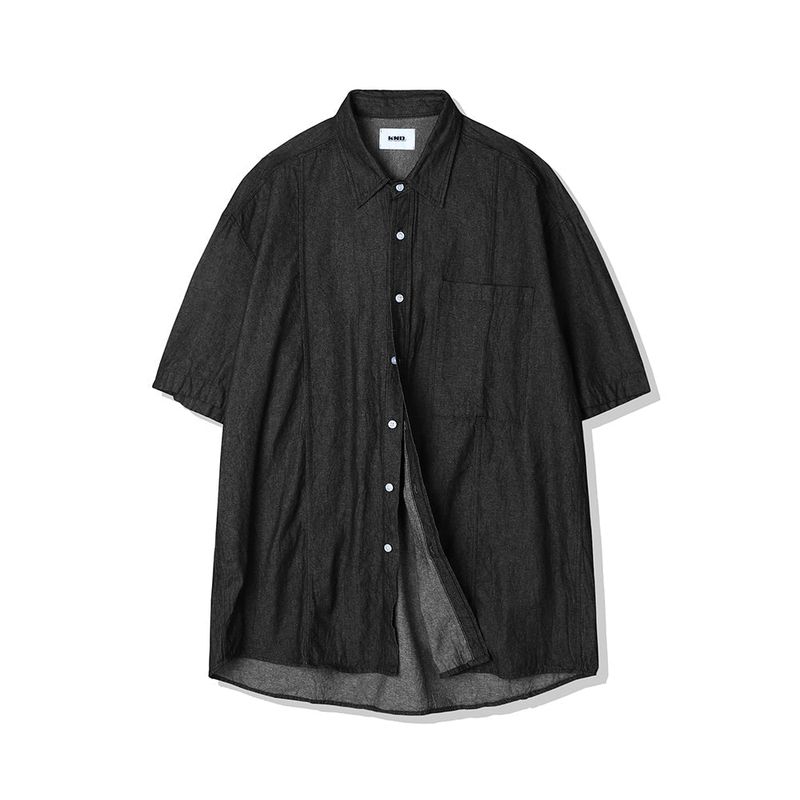 FRONT SEAM WASHED DENIM SHIRT BLACK