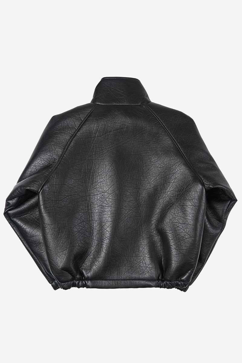 Puff raglan texture leather jumper