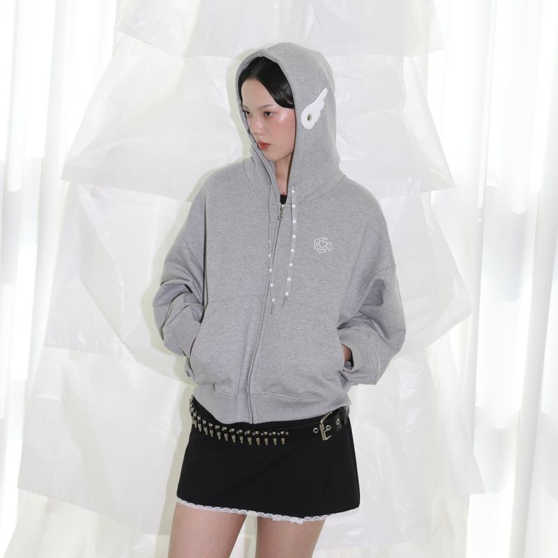 Wings Hooded Zip-up - GREY