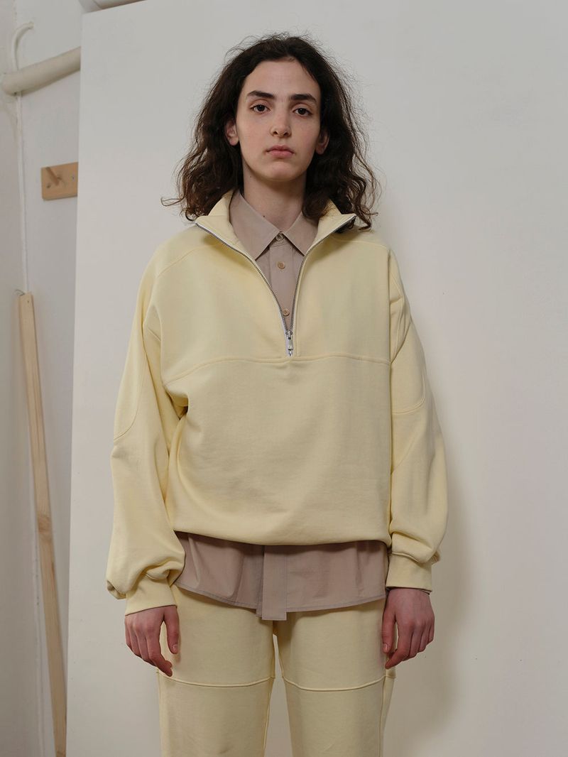 HALF ZIP SWEAT SHIRT PALE YELLOW