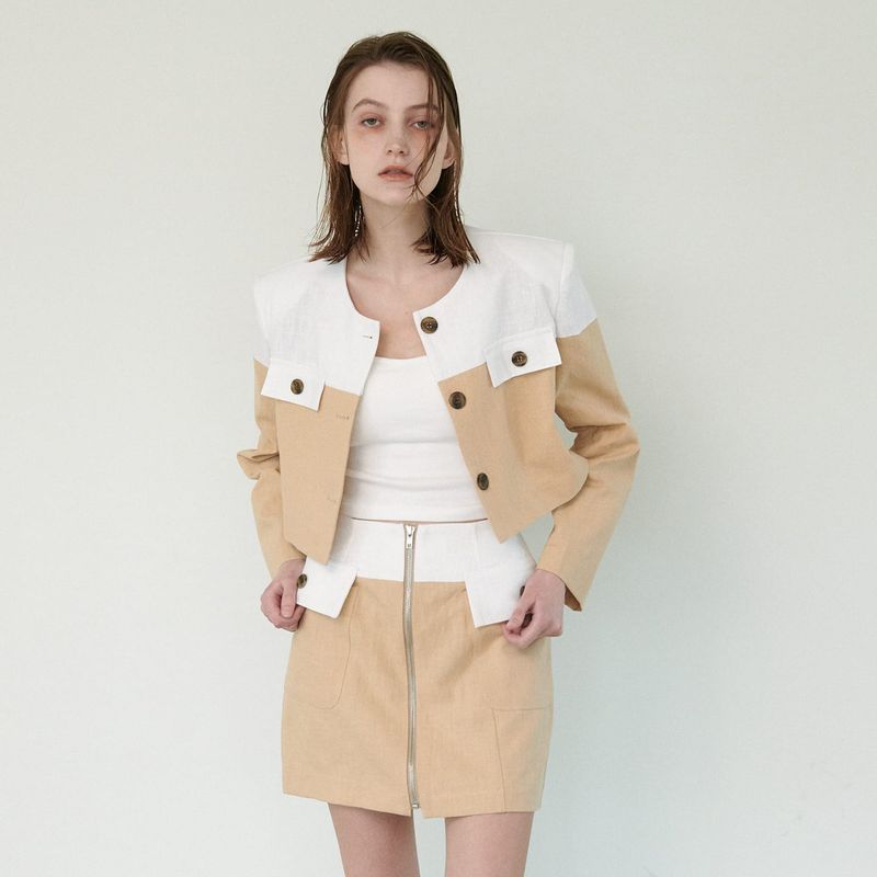  COLLOR MIXED JACKET, BEGIE