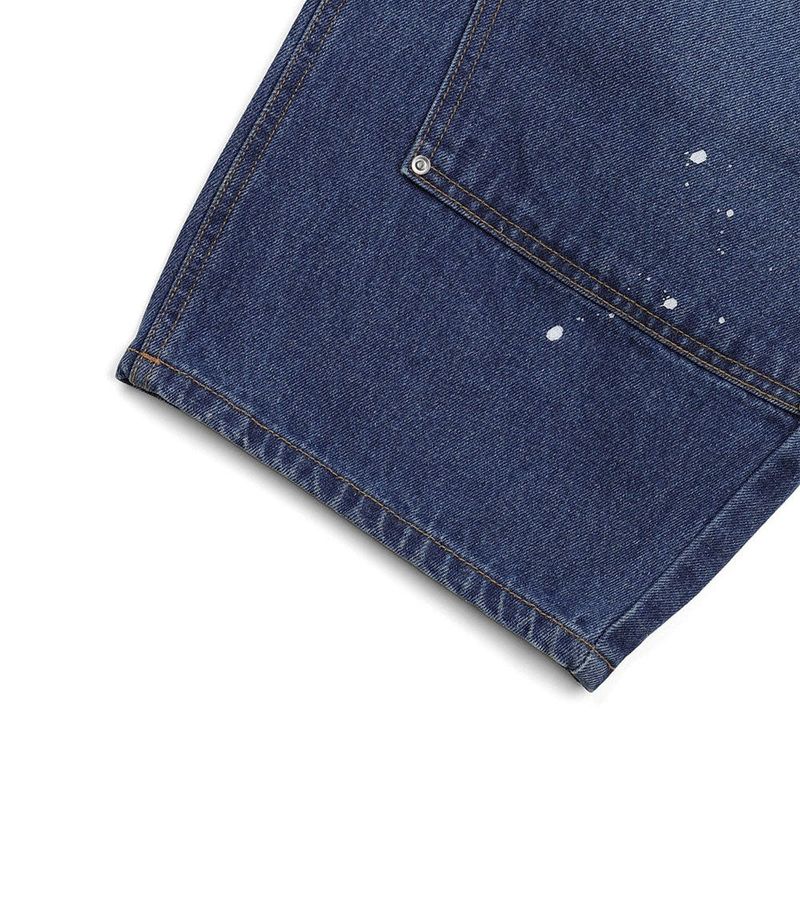 Curved Double Knee Denim Pants - Deep Blue
