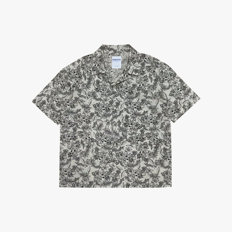 botanical drawing open collar shirt_ivory