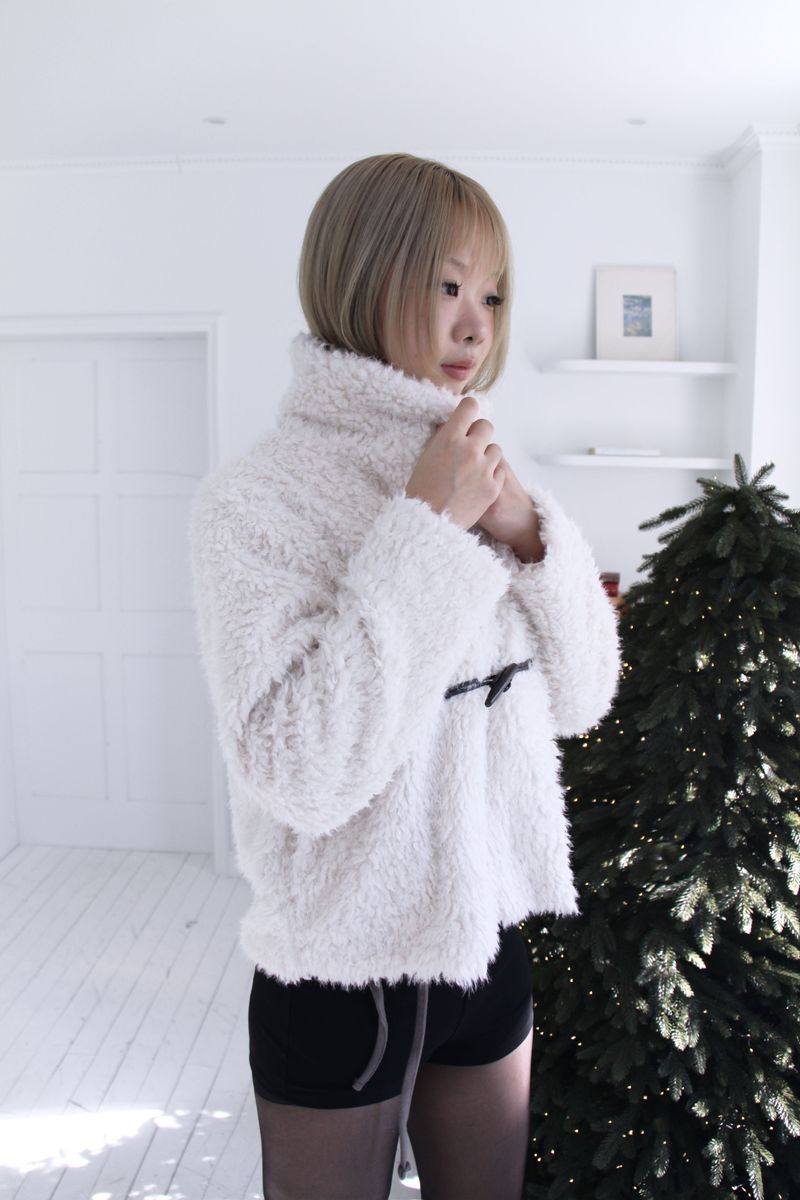 Soft wool two-button fur cropped jacket jumper (2colors)