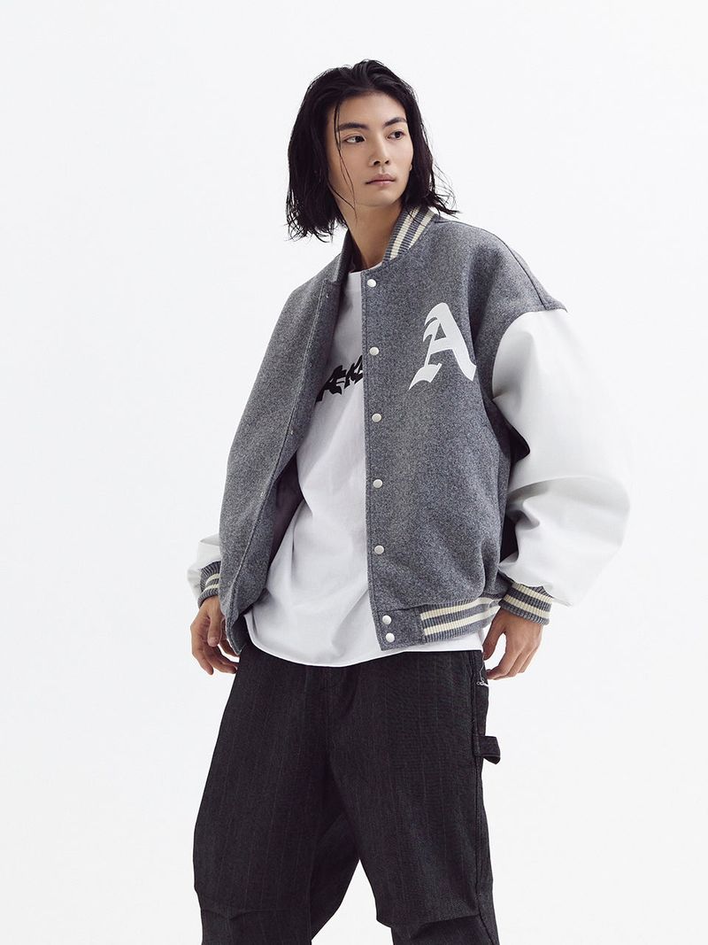 Super balloon wool varsity jacket Melange Gray