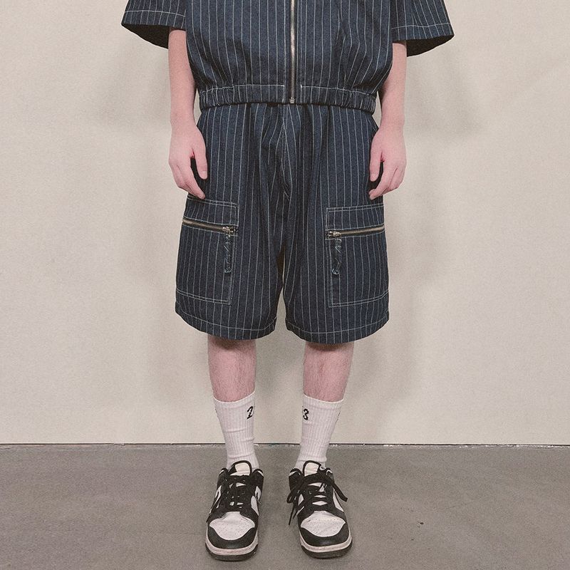 stripe denim shorts_blue