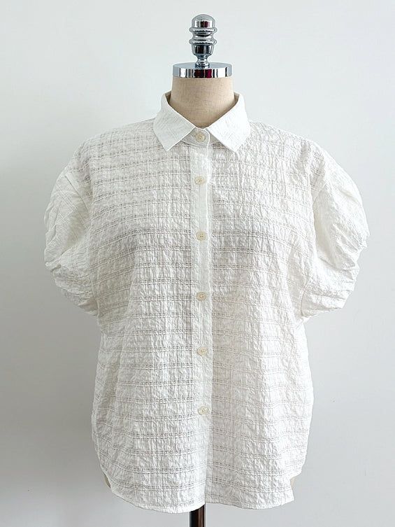 Kusha Collar Balloon Sleeves Seersucker Blouse