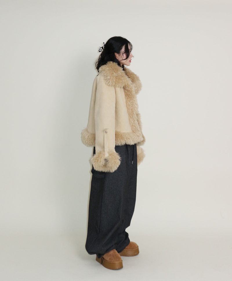 Terry Stripe Banding Carpenter Wide Denim Pants (for all four seasons)