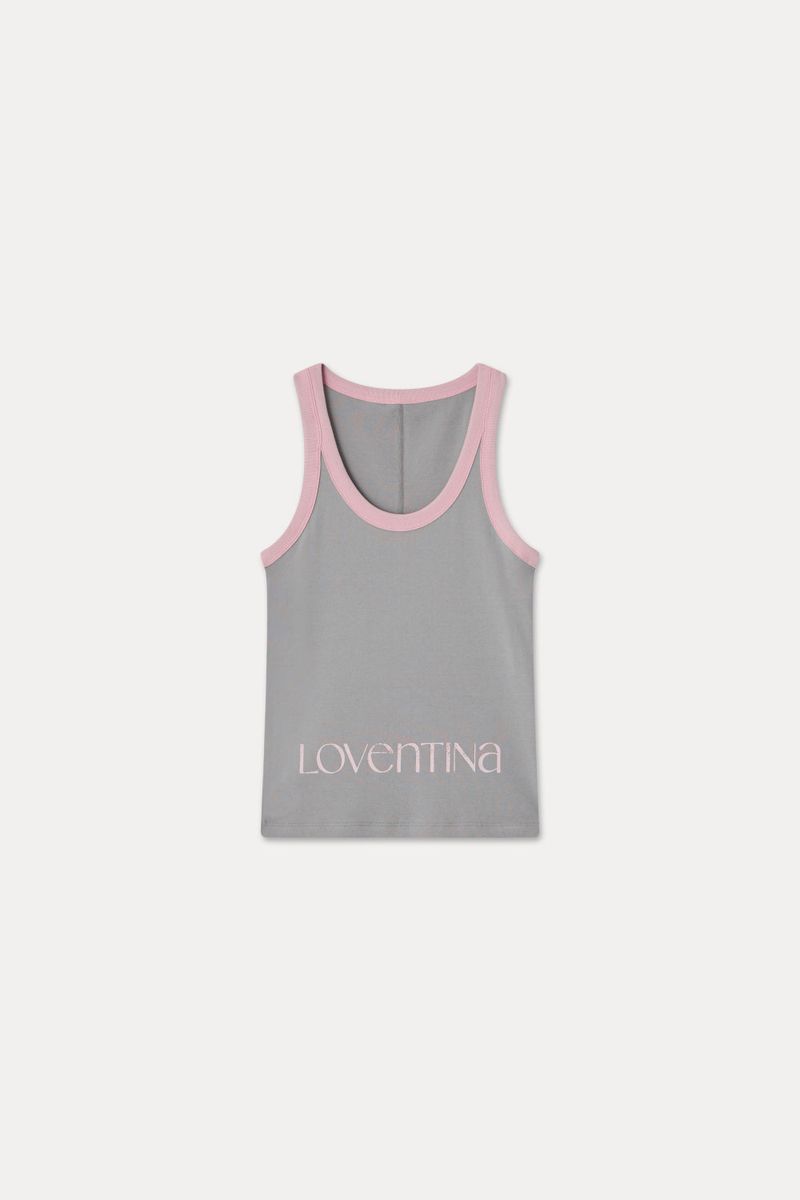 DEEP NECK SLEEVELESS TOP_GRAY PINK